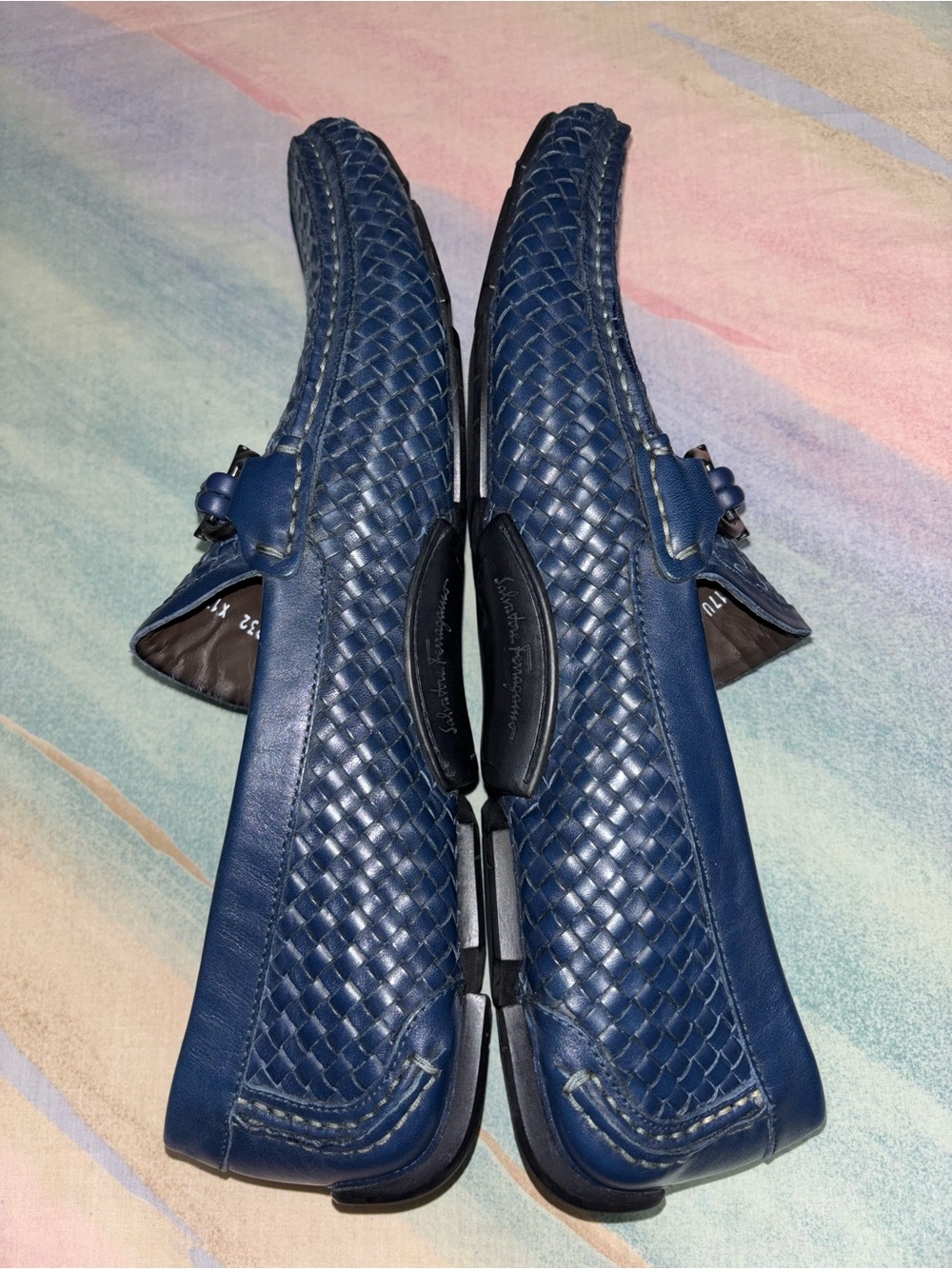 Size 13 Salvatore Ferragamo Parigi Gancini Logo  Blue Leather Drivers RARE!$$895 - Picture 10 of 12